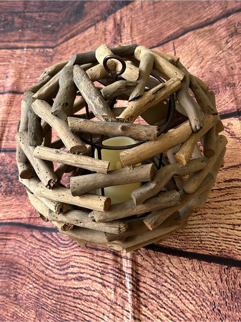 Pottery Barn Driftwood Sphere Candle Lantern - Natural Brown